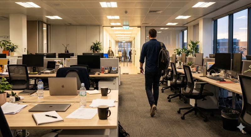 Person leaving the desk after work is done