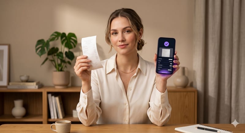 Person holding a receipt, working with TaxItEasy
